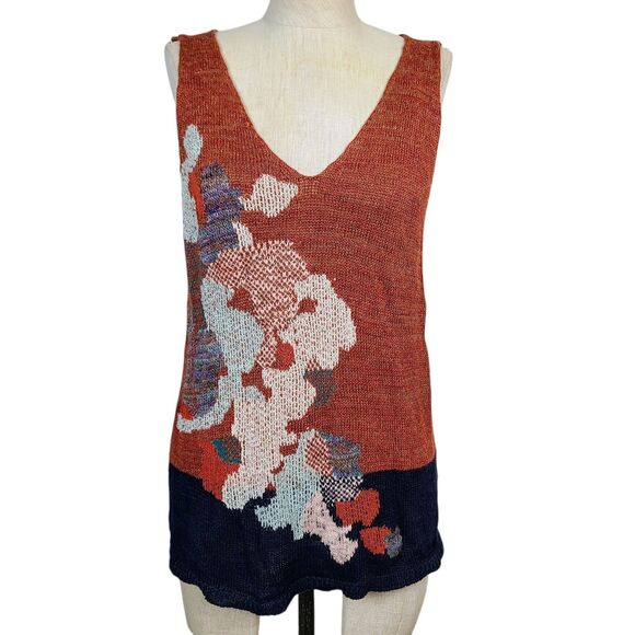 Akemi + Kin Anthropologie Garden Grove Sweater Tank S Red Floral Knit‎ Pullover - Picture 1 of 7